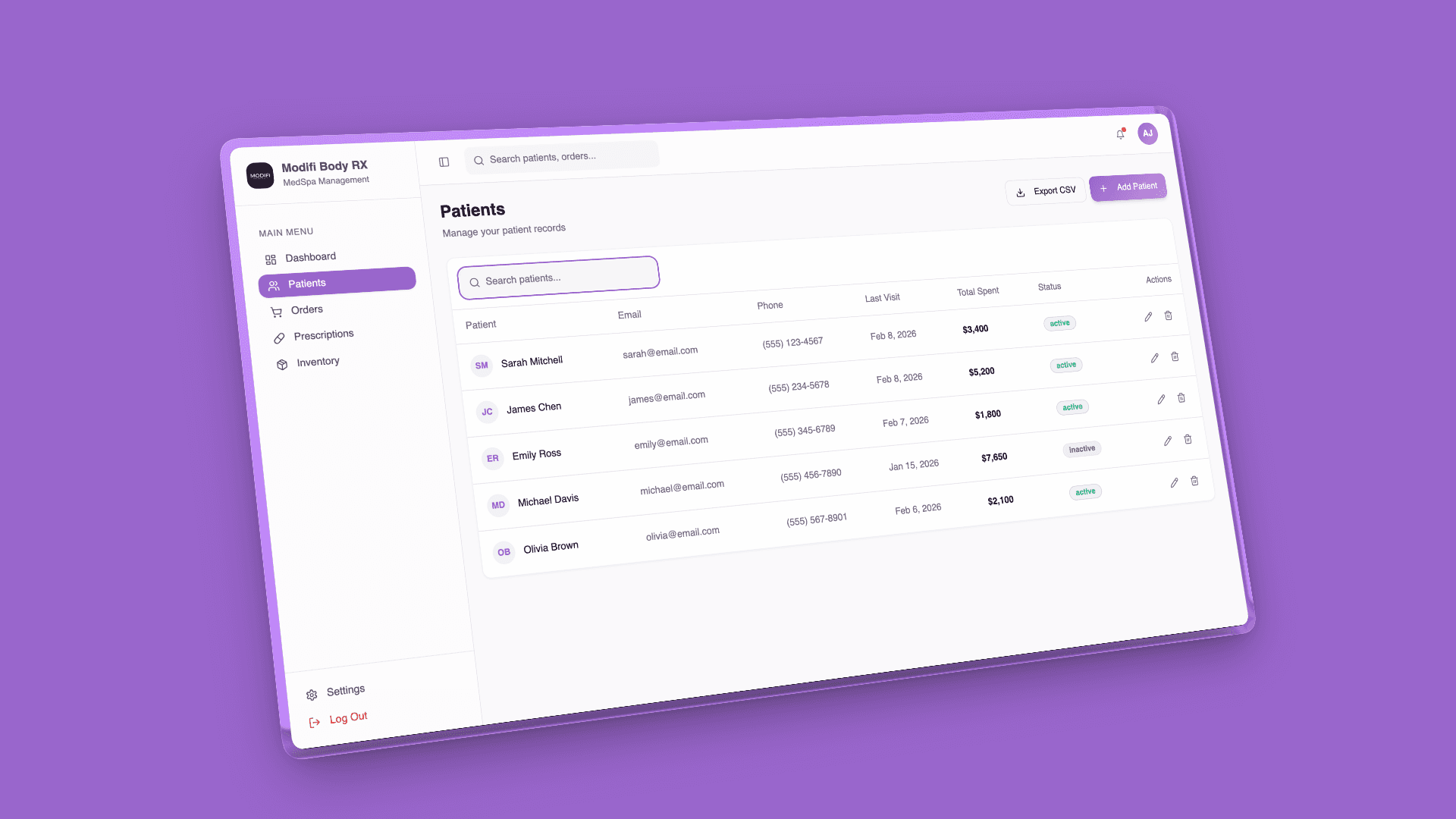 Modifi Rx custom software patient status view